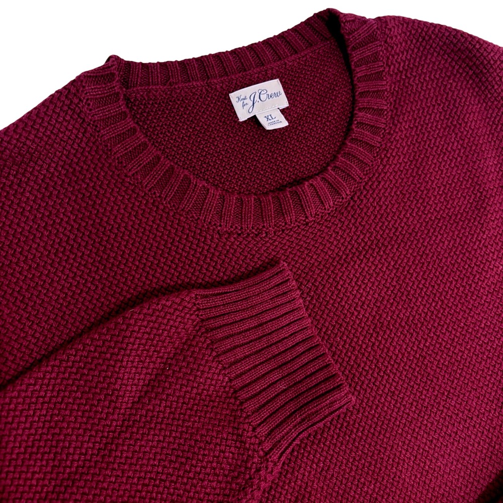 New J.Crew Cotton Knit Sweater Men XL Dark Burgundy Crewneck Pullover Long Arms